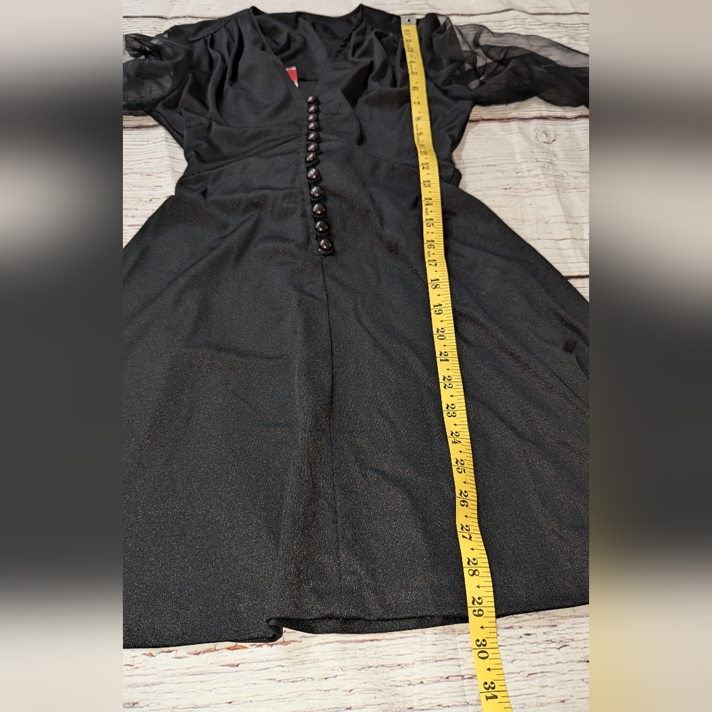 Vtg Mid Century Goth Dress 60s 70s Mod Black Xs - Picture 10 of 10